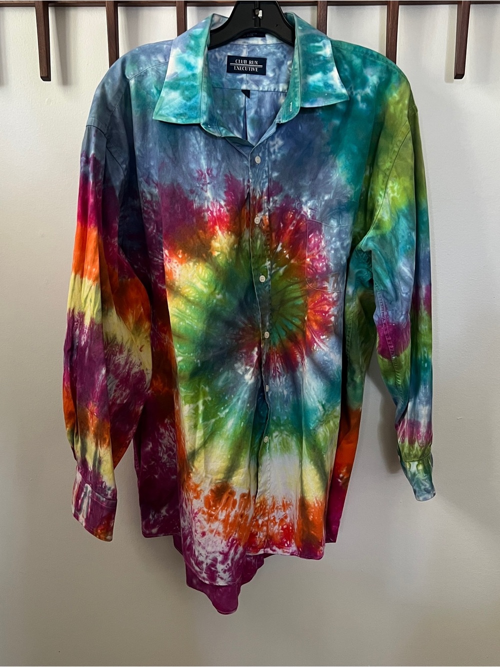 Vintage Club Run Executive Tie Dye Long Sleeve Button Down Shirt size 34